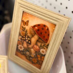 Source Unknown Orange and Brown Framed Mushroom Art